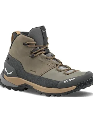 SALEWA Pánské trekové boty PUEZ LEATHER MID PTX bungee cord/onyx - hnědé Sezónní Sleva