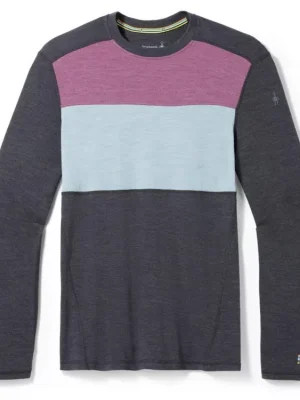 Novinka SMARTWOOL Pánské triko M CLASSIC THERMAL MERINO BASE LAYER COLORBLOCK CREW BOXED charcoal/argyle/purple - šeý/modrý/fialový