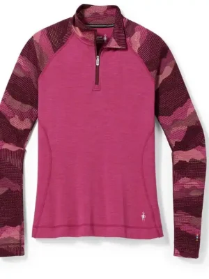 Autentický SMARTWOOL Dámské triko W CLASSIC THERMAL MERINO BL PTTRN 1/4 ZB festive fuchsia mountain scape  - růžové