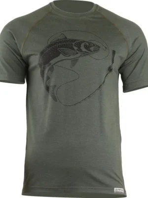 Zlevněný Lasting pánské merino triko s tiskem SALMON zelené