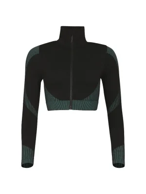 Dámská bezešvá sportovní mikina PROGRESS Gema Crop LS černá/zelená Výhodná Nabídka